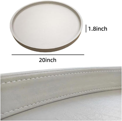 20 * 20 inches High-end Luxury Leather Round Oversized Service Tray, Ottoman & Coffee Tray for Family Dinner, Out-of-House Picnic, Party Essential (20 inch Beige)
