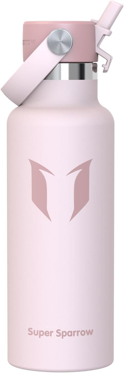 Super Sparrow Insulated Water Bottle - 17 Oz / 25 Oz / 32 Oz - Standard Mouth FlipFlow Flask - BPA Free, Leak Proof Drink Bottle- Ergonomic Straw Water Bottles for Work, Gym, Travel, Sports