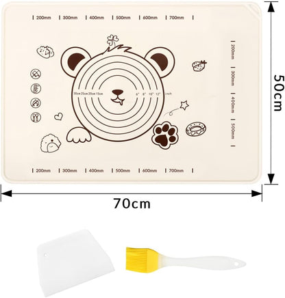 Little Bear Pastry Mat Set:Silicone Pastry Mat with Cake Scraper Rolling Pin Pastry Brush for Baking (standard, count, 3)