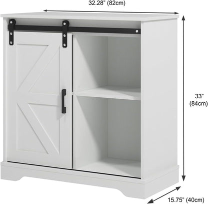 Panana Sliding Barn Door Buffet Sideboard Storage Cabinet Coffee Bar Kitchen Farmhouse Style (White)