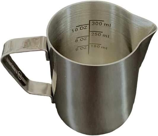 Rattleware 12 oz Stainless Steel Etched Macchiato Pitcher - Perfect for Home, Cafe, Restaurant, Hotel, Office, Or Commercial Use - Steaming & Frothing Pitcher Trusted By Baristas