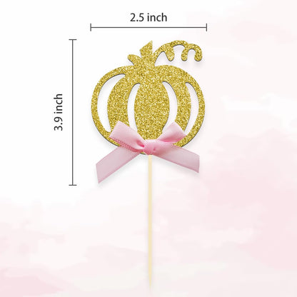 Pumpkin Cupcake Topper Fall Theme Cake Decoration for Pumpkin Themed Baby Shower Party Supplies, Pumpkin Food Pick - Set of 24 (Pink Bow)