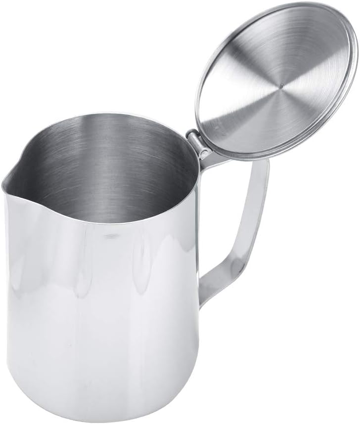 Stainless Steel Milk Frothing Pitcher, Stainless Steel Coffee Cup Mug Milk Frothing Pitcher Jug with Lid for Latte Coffee Art for Office Kitchen with handle(1000ML)