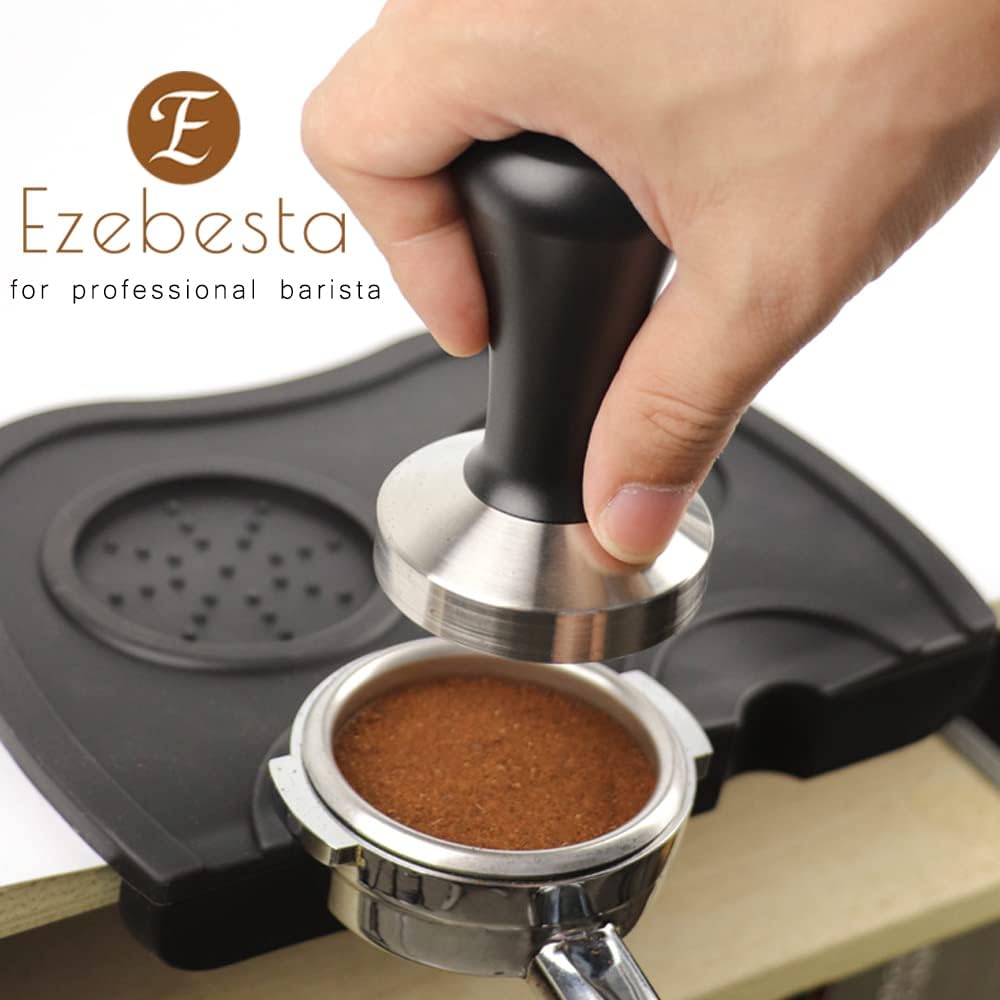 58mm Black Coffee Hand Tamper 304 Stainless Steel Base Professional Espresso Press for Portafilter Coffee Machine Barista Tool (58mm)
