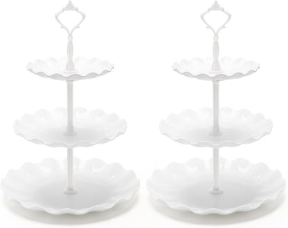 Coitak Plastic Cupcake Stands, 3 Tier Cupcake Stand, Dessert Tower Tray for Tea Party, Baby Shower and Wedding (2 Pack)