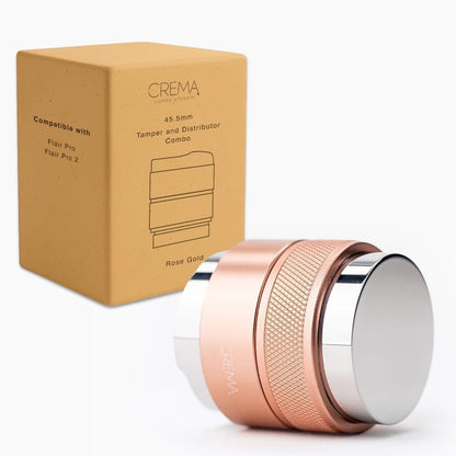 Crema Coffee Products 45.5mm Hand Tamper & Coffee Distributor V2 | Compatible with Flair Pro and Pro 2 Portafilter | Double-Sided, Adjustable Depth Tool|Made with Durable 304 Stainless Steel|Rose Gold
