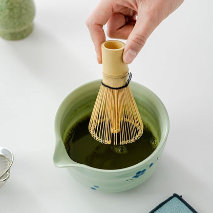 matcha whisk set, including matcha bowl, matcha whisk and stand, sieve, spoon, cloth mat, gift for matcha set(Light green)