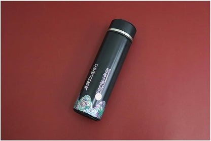 Mother of Pearl Design Stainless Steel Water Bottle with Tea Infuser Strainer 17 oz Leakproof Screw Cap Wide Mouth Double Wall Vacuum Insulated Travel Sport Water Flask Thermo Mug (Hangeul Black)