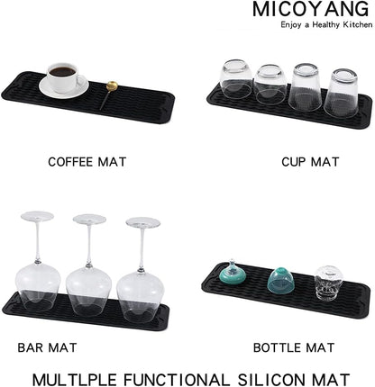 Silicone Dish Drying Mat for Multiple Usage,Easy clean,Eco-friendly,Heat-resistant Silicone Mat for Kitchen Counter,Sink,Bar,Bottle,or Cup Black M 17 inches x 6 inches