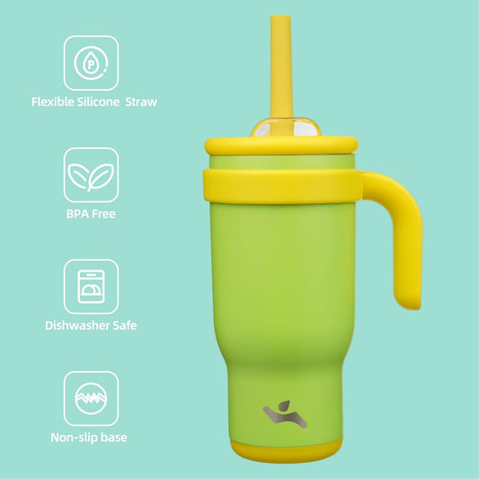 18 oz Tumbler with Side Handle, Insulated Water Bottle with Straw and 2 in 1 Lid, Stainless Steel Cup Travel Coffee Mug for Sports Office Gym,Lime