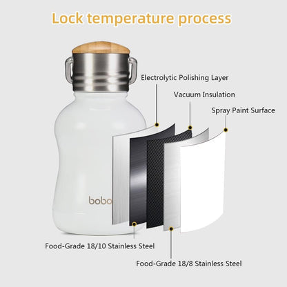 YOHKOH Mini Vacuum Insulated Water Bottle With Bamboo Lid - Stainless Steel Thermos Water Bottle for Women Girls Kids, Metal Sports Hot and Cold Water Bottle Leak-Proof BPA-Free (6.4oz,White)