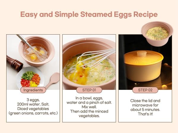 Microwave Silicone Steamer for Baby Food, Made In Korea, Oven & Dishwasher Safe to 482°F, Easy Clean, Microwave Pot with Handle & Lid, 100% Food Grade Steamer Bowl (Terracotta Rose, 550ml + 800ml set)