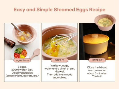 Microwave Silicone Steamer for Baby Food, Made In Korea, Oven & Dishwasher Safe to 482°F, Easy Clean, Microwave Pot with Handle & Lid, 100% Food Grade Steamer Bowl (Terracotta Rose, 550ml + 800ml set)