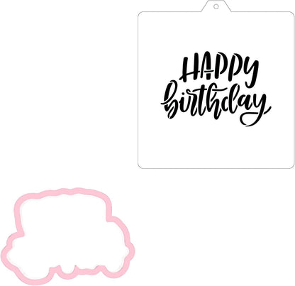Cookie cutter and stencil set Baking stencils and cutters bundle DIY bakery decorating kit Cookie cutter with stencils Icing stencil and cookie cutter combo(Happy Birthday Set)