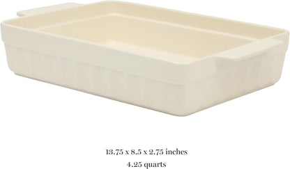 Martha Stewart Broadbrook Ceramic Bakeware, 13x9 Inch Rectangular Baking Dish with Handles, Cream Glazed Stoneware for Casseroles, Lasagna, Roasts & Desserts, Oven & Dishwasher Safe