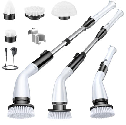 LABIGO Electric Spin Scrubber LA1 Pro, Cordless Spin Scrubber with 4 Replaceable Brush Heads and Adjustable Size Extension Handle Power Full Cleaning Brush for Bathroom Floor (Deep Black)