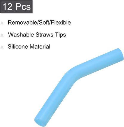 uxcell 12pcs Silicone Straw Tips, Silicone Straw Elbows Tip, Soft Reusable Metal Straw Covers Fit for 6mm/0.24" OD Stainless Steel Straws, Sky Blue