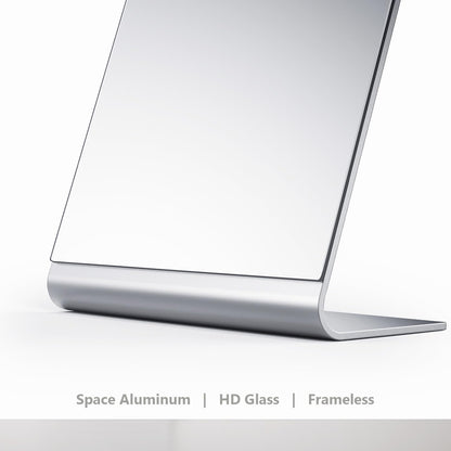 Frameless Makeup Mirror, 12" Length Aluminum Desk Mirror, Vanity Mirror for Counter, Bedroom, Bathroom, Dorm