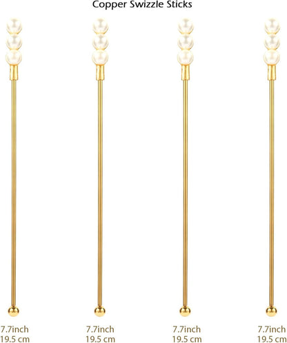 Exquisite Gold Pearl Stainless Steel Coffee Beverage Stirrers Stir Cocktail Drink Swizzle Stick for Wendding Party Value Pack, Hostess Gifts Set of 4, 7.5 Inches Long