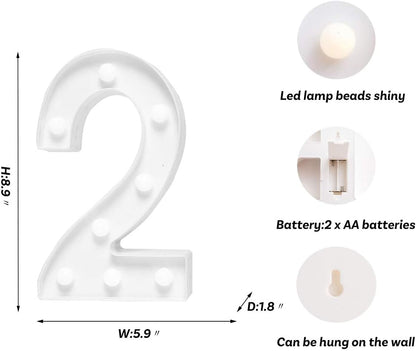 Foaky Decorative Led Marquee Light Up Number, Marquee Light Up Number Sign for Night Light Wedding Birthday Party Christmas Home Bar Decoration Number(2)