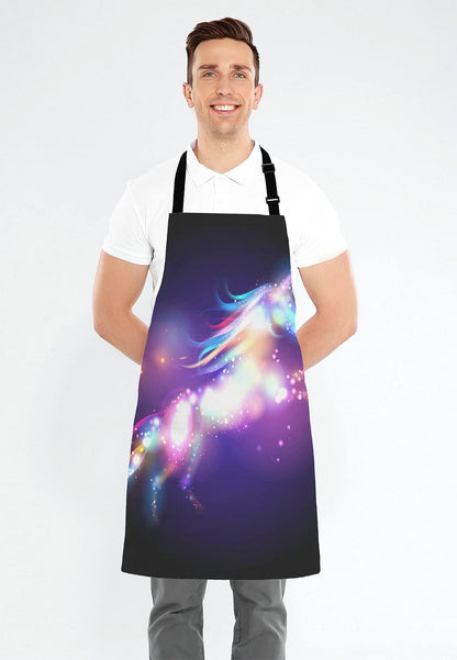 Unicorn Magic Design With Stars Adjustable Bib Apron, Unicorn Rainbow Galaxy Space Cooking Kitchen Apron for Men Women