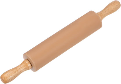 HARFINGTON Silicone Rolling Pins for Baking 12.2 Inch Non-Stick Silicone Surface Wooden Handle Rolling Pin Small Roller Playdough Rolling Pins for Fondant Kitchen Dough Pizza, Brown