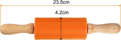 HARFINGTON Silicone Rolling Pins for Baking 9 Inch Wooden Handle Non Stick Rolling Pin Small Roller Playdough Rolling Pins for Dough Pizza Pastry Fondant Kitchen, Orange