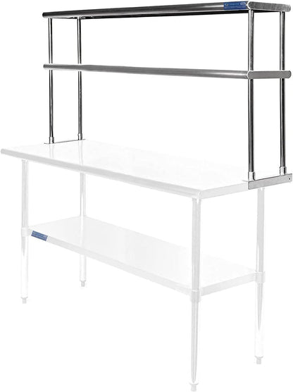 14" x 48" NSF Certified Commercial Stainless Steel Double Overshelf | 18-Gauge Heavy-Duty Kitchen Storage & Organization for Work Tables