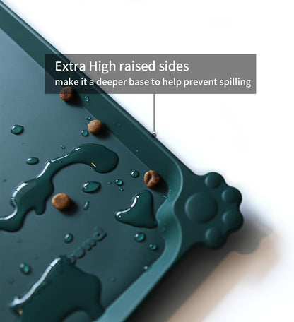 Hoki Found X-Large Silicone Non Slip Pet Food Mats - Tray for Dogs, Cats - Waterproof Feeding Mat - Dark Cedar