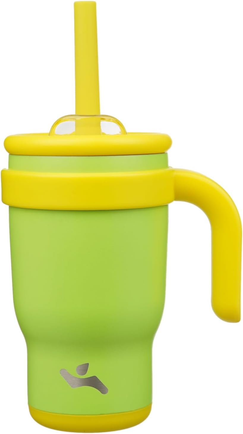 14 oz Tumbler with Side Handle, Insulated Water Bottle with Straw and 2 in 1 Lid, Stainless Steel Cup Travel Coffee Mug for Sports Office Gym,Lime