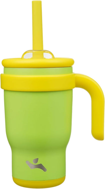 14 oz Tumbler with Side Handle, Insulated Water Bottle with Straw and 2 in 1 Lid, Stainless Steel Cup Travel Coffee Mug for Sports Office Gym,Lime
