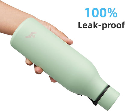 Insulated Water Bottle with Strap,18 oz Double Wall Stainless Steel Vacuum Bottles Metal Water Flask,Macaron Green