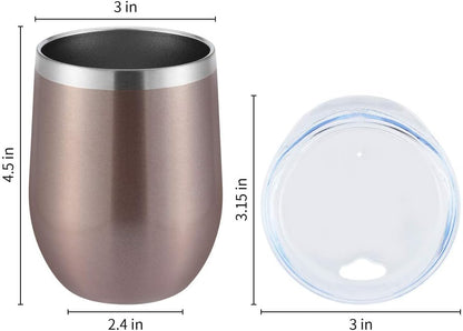 DOMICARE Stainless Steel Wine Tumbler Bulk with Lid, Personalized Rose Gold Insulated Tumblers Set, 12oz Travel Coffee Cups Pack of 16