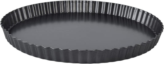 Fluted Tart Pan with Removable Bottom, Carbon Steel Round Tart Pan, Deep Baking Dish Pie Plate for Cakes Pies ([Thickened] 10-inch live bottom pie plate)