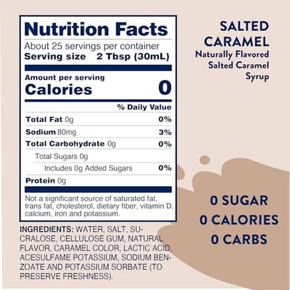 Jordan's Skinny Syrups Sugar Free Coffee Syrup, Salted Caramel Flavor Drink Mix, Zero Calorie Flavoring for Chai Latte, Protein Shake, Food & More, Gluten Free, Keto Friendly, 25.4 Fl Oz, (Pack of 6)