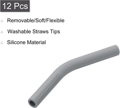 uxcell 12Pcs Silicone Straw Tips, Silicone Straw Elbows Tip, Soft Reusable Metal Straw Covers Fit for 6mm/0.24" OD Stainless Steel Straws, Grey