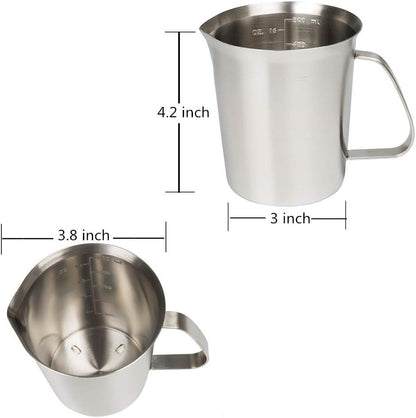 Measuring Cup, Stainless Steel Measuring Cup (16 Ounce/ 0.5 Liter- 2 Cup), Milk Frothing Pitcher, Steaming Pitcher, Milk Frothing Cup Jug with Marking with Handle for Espresso Machines, Latte Art