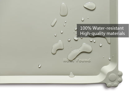 Hoki Found Large Silicone Non Slip Pet Food Mats - Bowl Placemats for Dog Cat - Waterproof - Cream Green