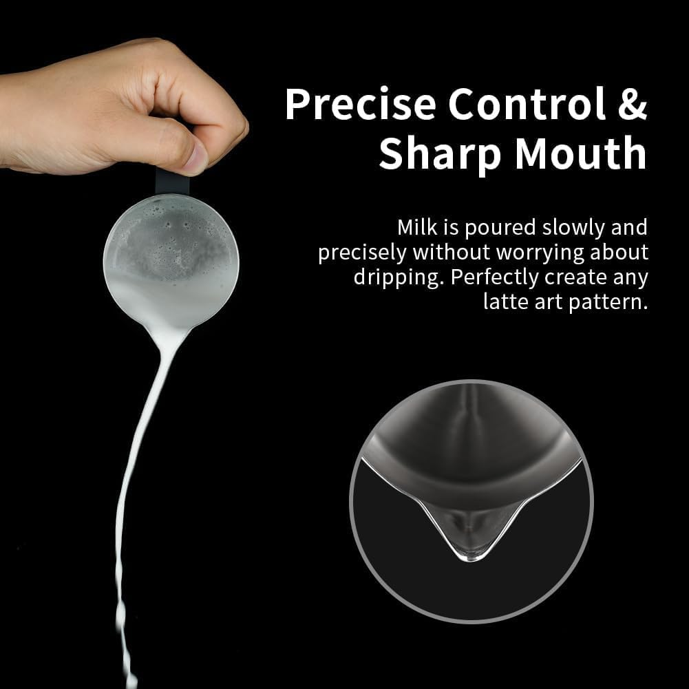 watchget Milk Frothing Pitcher 250ml/8oz Stainless Steel Espresso Steaming Pitcher Milk Coffee Cappuccino Latte Art Barista Steam Pitcher Milk Frothing Jug, Black