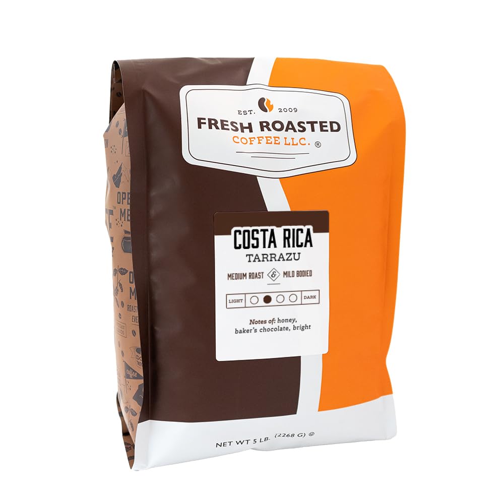 Fresh Roasted Coffee, Costa Rican Tarrazu, 5 lb (80 oz), Medium Roast, Kosher, Ground