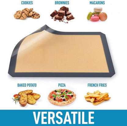 2 Pcs Silicone Fiber Baking Mat with Buckle,Corner Clip for Leak Proof Baking Pan or Unclip for Flat Baking Sheet Liner, Oven Liner (30X21cm,42x29.5cm) BPA-Free and Non-Stick