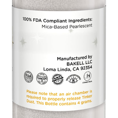 Bakell - White Tinker Dust (4g, 1x Mini Spray Pump) Edible Glitter for Food, Desserts, and Beverages!