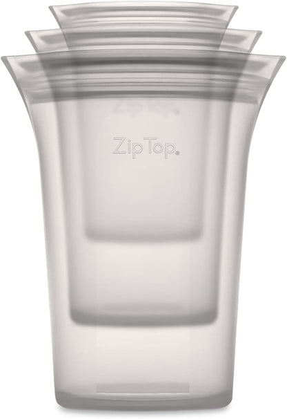 Zip Top Reusable Food Storage Bags | 3 Cup Set [Gray] | Silicone Meal Prep Container | Microwave, Dishwasher and Freezer Safe | Made in the USA