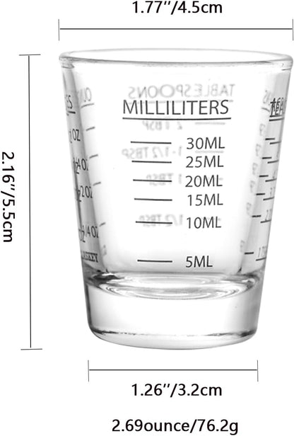 2 Pack Shot Glasses Measuring Cup,Espresso Shot Glass with 4 Measurement Methods(OZ/ML/TSP/TBSP),Dishwasher Safe,Perfect for Coffee,Cocktails and Kitchen Use (Black)