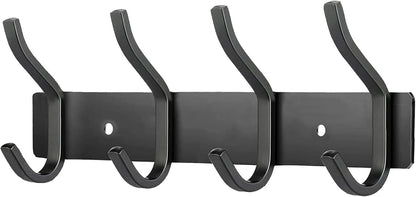 Wall Hooks Heavy Duty, 12 Inch Coat Rack Wall Mount with 4 Hooks, Black Wall Hooks for Hanging Backpack, Bag, Purse, Clothes, Hat, Coat, Towel | Entryway & Bathroom Storage Organization Hanger