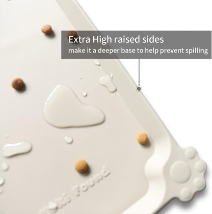 Hoki Found Silicone Pet Food Tray - High-Lips Dog Cat Bowl Mats - Waterproof Dog Cat Food Mats - Colors: Cream Brown