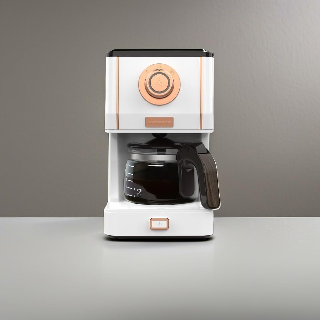 Amaste Retro Style Coffee Machine with 25 Oz Glass Coffee Pot, Reusable Coffee Filter & Three Brewing Modes, 30minute-warm-keeping, Elegant White with Rose Gold