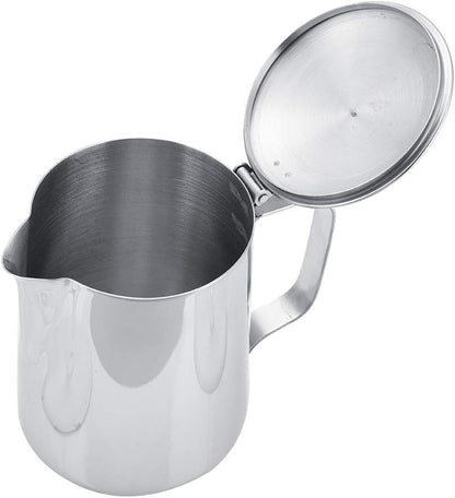 Stainless Steel Milk Frothing Pitcher, Stainless Steel Coffee Cup Mug Milk Frothing Pitcher Jug with Lid for Latte Coffee Art for Office Kitchen with handle(600ml)