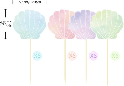 24 Pieces Seashell Cupcake Toppers Under the Sea Mermaid Cake Topper Decorations Picks for Mermaid theme Birthday Party Decoration Baby Shower Supplies (Seashell)