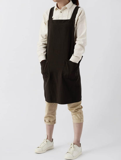 Soft Cotton Linen Apron for Women - Non-tie Cross Back Apron with Pockets, Great for Florist and Kitchen